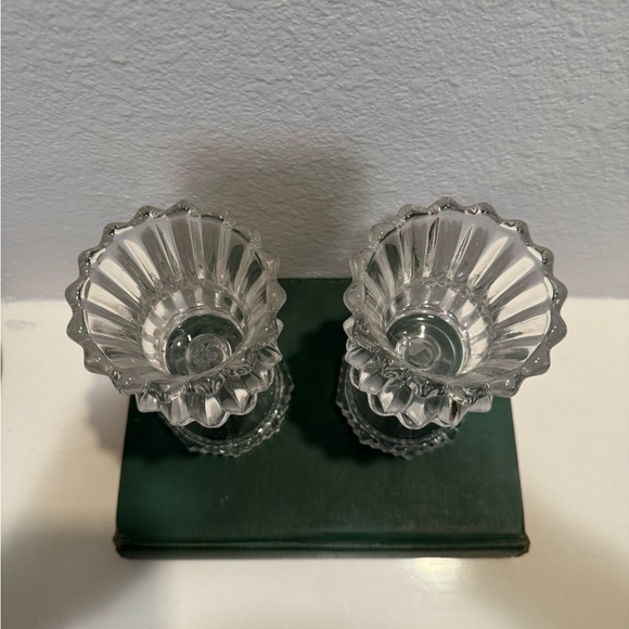 Vintage Pair of Crystal Tulip Candlestick Holders - Picture 7 of 10